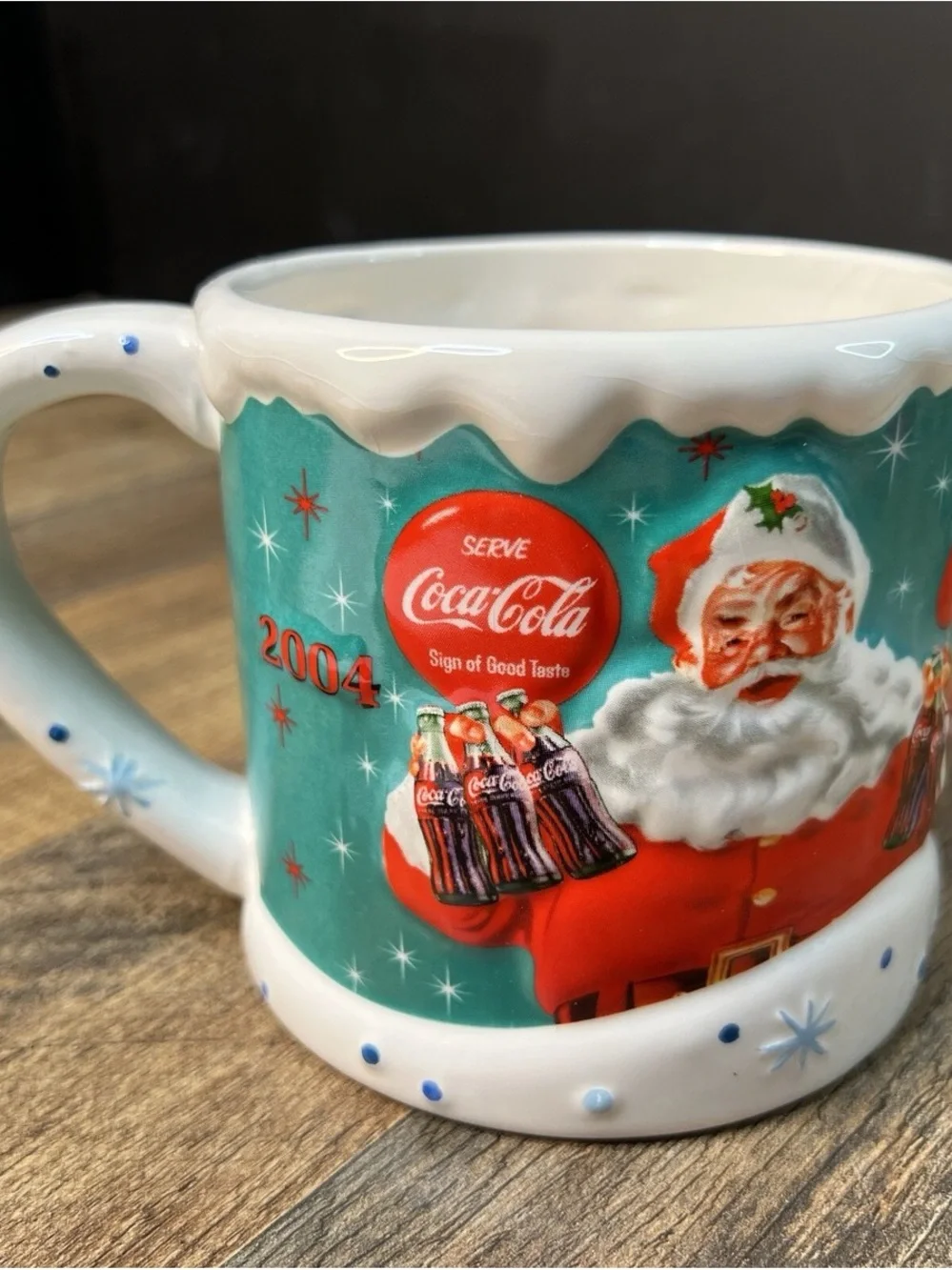 Houston Harvest Coca-Cola Christmas mug from 2004 & Glass Cup